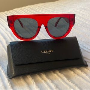 CELINE CL40012F - 66N Red Acetate Aviator Sunglasses